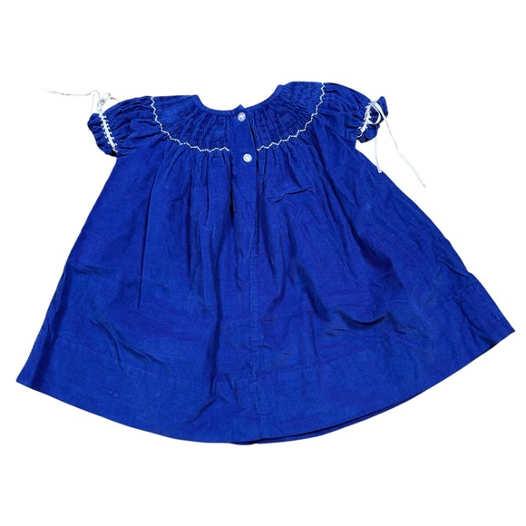 Classic Whimsy Baby Girls Royal Blue Corduroy Smocked Nativity Scene Dress 9M - Picture 6 of 8